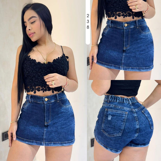 FALDA SHORT CON CAUCHO EN LA PRETINA REF 238
