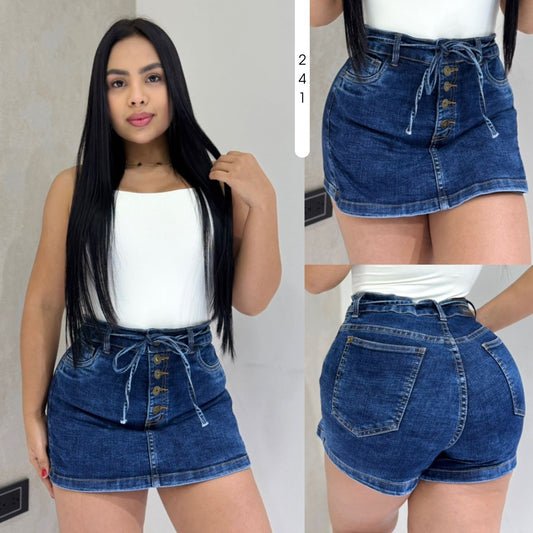 FALDA SHORT REF 241 DE CORDON EN PRETINA Y VARIOS BOTONES
